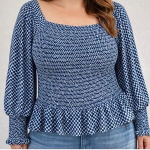 Worthington Blue and White Smocked Top